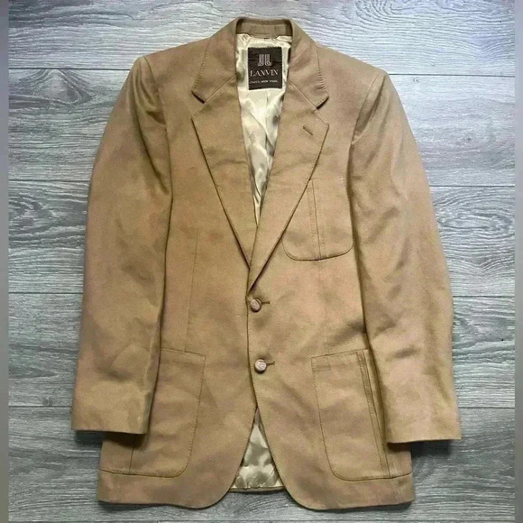 Vintage Lanvin Men’s Camel Feather Suede Blazer with Light Brown Marble Buttons - Picture 1 of 15